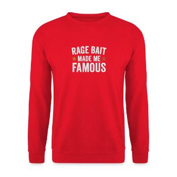 Rage Bait hat mich berühmt gemacht, lustiger Spruch - Unisex Pullover - Rot - Vorne - Alina (178cm) & Michal (187cm)