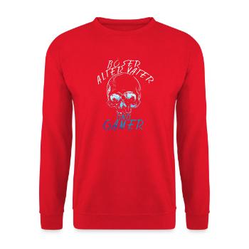 Gamer Gaming Vater Vatertag Spruch Zocken Papa - Unisex Pullover - Rot - Vorne - Alina (178cm) & Michal (187cm)