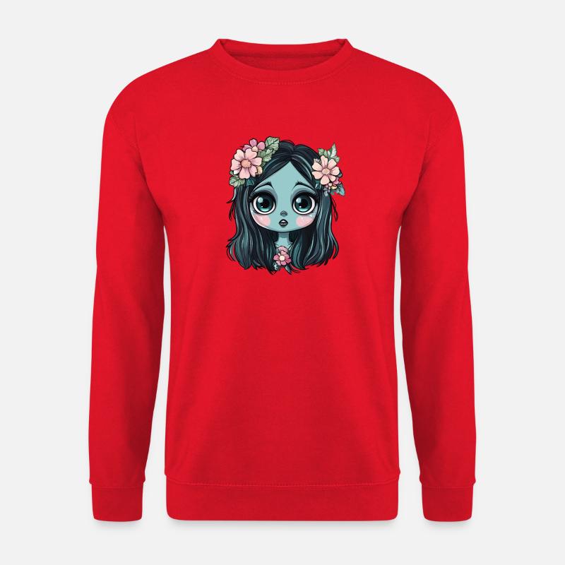 Blaues Blumenmädchen mit Krone - Unisex Pullover - Rot