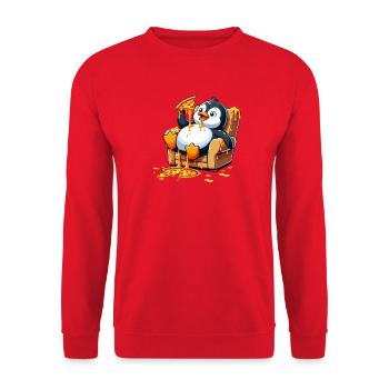 Süßer Pinguin Cartoon Pizza Essen Chill Gammeln - Unisex Pullover - Rot - Vorne - Alina (178cm) & Michal (187cm)