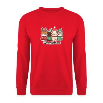 Miauige Weihnachtskatze Crew, Kätzchen - Unisex Pullover - Rot - Vorne - Alina (178cm) & Michal (187cm)