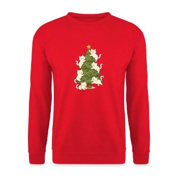 Cat Christmas Tree Whimsy, Kittens  - Unisex Sweatshirt - red - Front - Alina (178cm) & Michal (187cm)
