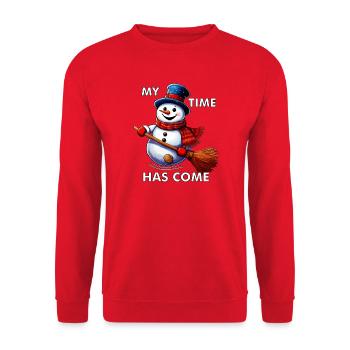 BONHOMME DE NEIGE MON HEURE EST VENUE - Sweat-shirt Unisexe - rouge - Devant - Alina (178cm) & Michal (187cm)