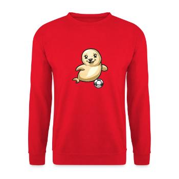 Seehund Robbe Fußball - Unisex Pullover - Rot - Vorne - Alina (178cm) & Michal (187cm)