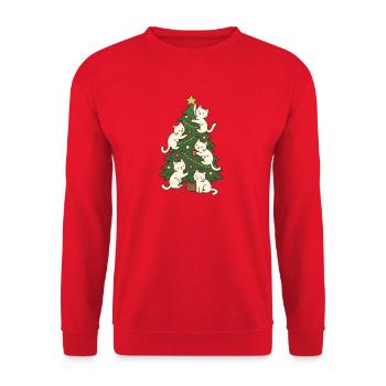 Whiskered Christmas Tree Crew, Love Cats, Kittens  - Unisex Sweatshirt - red - Front - Alina (178cm) & Michal (187cm)
