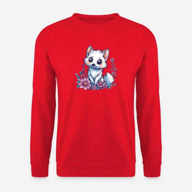 Niedlicher Polarfuchs im Blumenmeer - Unisex Pullover - Rot