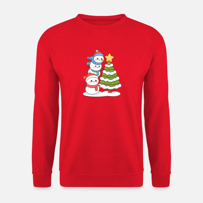 Verschneites Trio und Tannenbaum-Charme - Unisex Pullover - Rot