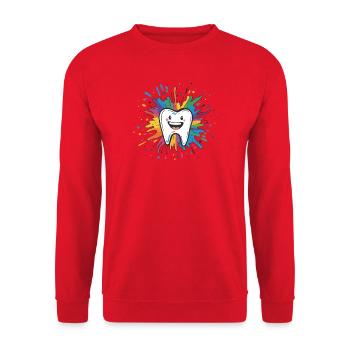 Bunter Zahn Spritzer - Unisex Pullover - Rot - Vorne - Alina (178cm) & Michal (187cm)