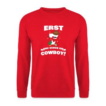 Seulement 7 ans et déjà une idée de cadeau cowboy / enfants - Sweat-shirt Unisexe - rouge - Devant - Alina (178cm) & Michal (187cm)