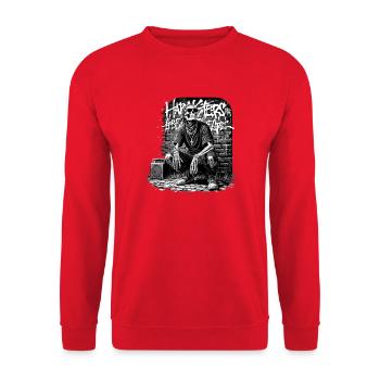 Skelett Graffiti mit Boombox - Unisex Pullover - Rot - Vorne - Alina (178cm) & Michal (187cm)