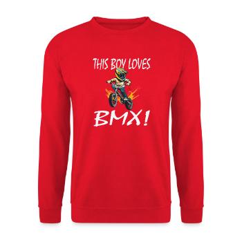 Junge liebt BMX Illustration - Unisex Pullover - Rot - Vorne - Alina (178cm) & Michal (187cm)