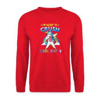 Einhorn abtupfen, bereit, den Kindergarten zu besiegen. - Unisex Pullover - Rot - Vorne - Alina (178cm) & Michal (187cm)