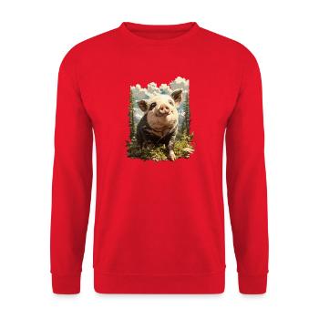 Schweine Schwein - Unisex Pullover - Rot - Vorne - Alina (178cm) & Michal (187cm)