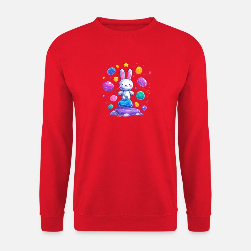 Fröhlicher Hase auf bunten Eiern - Unisex Pullover - Rot