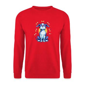Cheerful blue dog with bones - Unisex Sweatshirt - red - Front - Alina (178cm) & Michal (187cm)