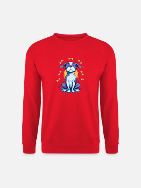 Cheerful blue dog with bones - Unisex Sweatshirt - red