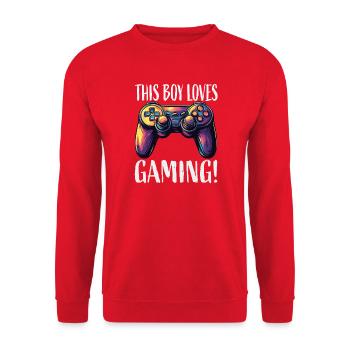 Dieser Junge liebt Gaming Controller - Unisex Pullover - Rot - Vorne - Alina (178cm) & Michal (187cm)