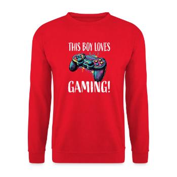 This Boy Loves Gaming Controller - Unisex Sweatshirt - red - Front - Alina (178cm) & Michal (187cm)