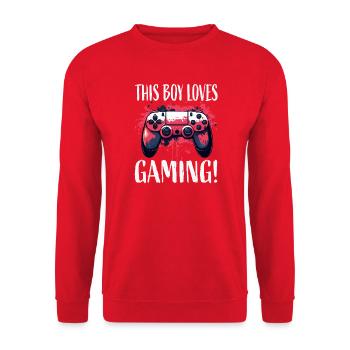 This Boy Loves Gaming Controller Art - Unisex Pullover - Rot - Vorne - Alina (178cm) & Michal (187cm)