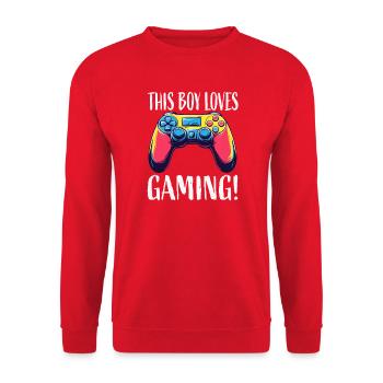 Junge liebt Gaming Controller - Unisex Pullover - Rot - Vorne - Alina (178cm) & Michal (187cm)