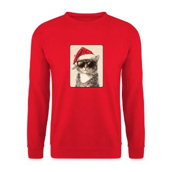 Chat cool avec lunettes de soleil Chapeau de Père Noël - Sweat-shirt Unisexe - rouge - Devant - Alina (178cm) & Michal (187cm)