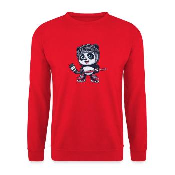 Süßer Panda Eishockeyspieler Cartoon Eishockeyvere - Unisex Pullover - Rot - Vorne - Alina (178cm) & Michal (187cm)