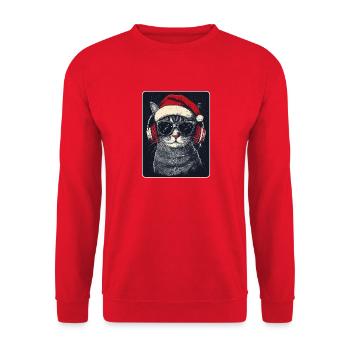 Coole DJ Katze mit Sonnenbrille Weihnachtsmütze - Unisex Pullover - Rot - Vorne - Alina (178cm) & Michal (187cm)