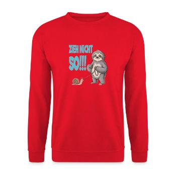  Zieh Nicht So Faultier Mit Schnecke Lustiger - Unisex Pullover - Rot - Vorne - Alina (178cm) & Michal (187cm)