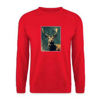 Rentier Hirsch Geweih Reindeer Vintage - Unisex Pullover - Rot - Vorne - Alina (178cm) & Michal (187cm)