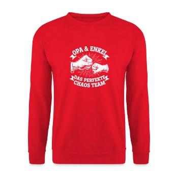 Opa & Enkel – Perfektes Chaos Team - Unisex Pullover - Rot - Vorne - Alina (178cm) & Michal (187cm)