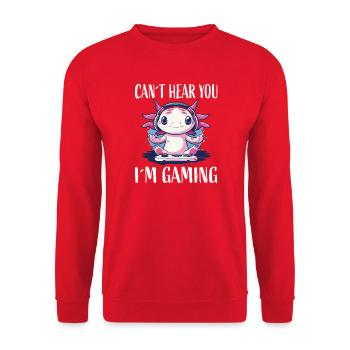 Gaming Axolotl mit Headset - Unisex Pullover - Rot - Vorne - Alina (178cm) & Michal (187cm)