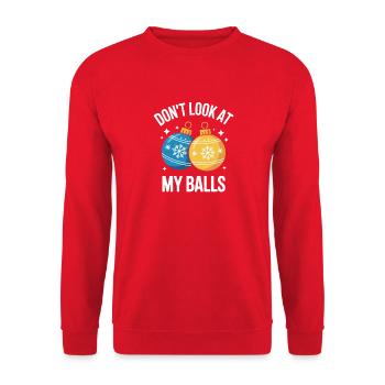 Don't look at my balls ugly Christmas Weihnachten - Unisex Pullover - Rot - Vorne - Alina (178cm) & Michal (187cm)