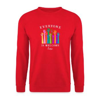 Everyone Is Welcome Here - Unisex Sweatshirt - red - Front - Alina (178cm) & Michal (187cm)