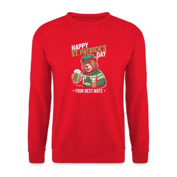 St Patrick's Bär mit Grünem Mantel - Unisex Pullover - Rot - Vorne - Alina (178cm) & Michal (187cm)