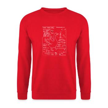 Gänse Blueprint: Modell Honk - Unisex Pullover - Rot - Vorne - Alina (178cm) & Michal (187cm)