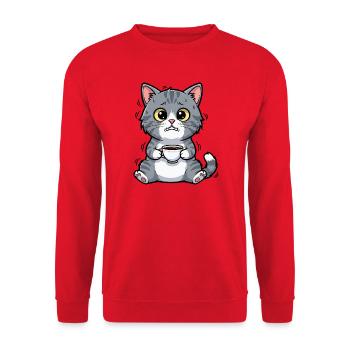 Sweet Cat Coffee Caffeine Early Bird Morning - Unisex Sweatshirt - red - Front - Alina (178cm) & Michal (187cm)