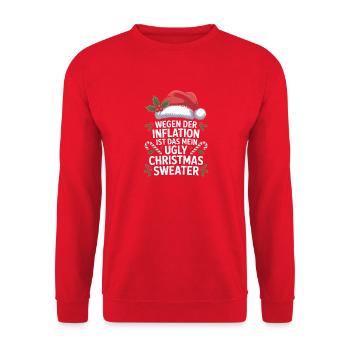 Inflation Humor Ugly Christmas Sweater - Unisex Pullover - Rot - Vorne - Alina (178cm) & Michal (187cm)