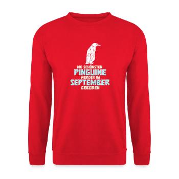 September Birthday Penguin Saying Funny - Unisex Sweatshirt - red - Front - Alina (178cm) & Michal (187cm)