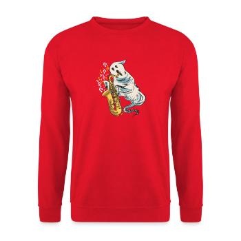Saxophoniste Saxophoniste Spooky Ghost - Sweat-shirt Unisexe - rouge - Devant - Alina (178cm) & Michal (187cm)