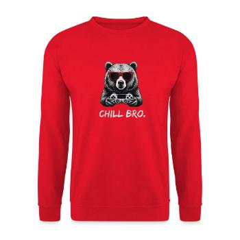 Gamer Bär mit Controller & Sonnenbrille Chill Bro - Unisex Pullover - Rot - Vorne - Alina (178cm) & Michal (187cm)