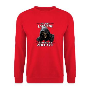 Faucheuse | Tu es drôle. Je t’embrasserai en dernier. - Sweat-shirt Unisexe - rouge - Devant - Alina (178cm) & Michal (187cm)
