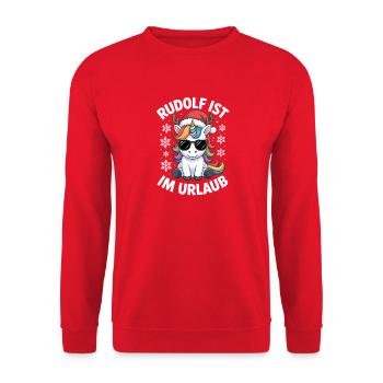 Einhorn Rudolf ist im Urlaub Rentier  - Unisex Sweatshirt - red - Front - Alina (178cm) & Michal (187cm)