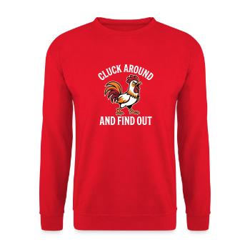 Cluck Around and Find Out Rooster Saying Funny Meme - Unisex Sweatshirt - red - Front - Alina (178cm) & Michal (187cm)