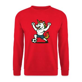 Unicorn Soccer Mascot Celebrating a Goal - Unisex Sweatshirt - red - Front - Alina (178cm) & Michal (187cm)