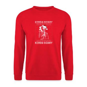 Kinda Merry Kinda Scary Women's Christmas Skeleton - Unisex Sweatshirt - red - Front - Alina (178cm) & Michal (187cm)