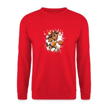 Basketball-Pony im Sprinterstil - Unisex Pullover - Rot - Vorne - Alina (178cm) & Michal (187cm)