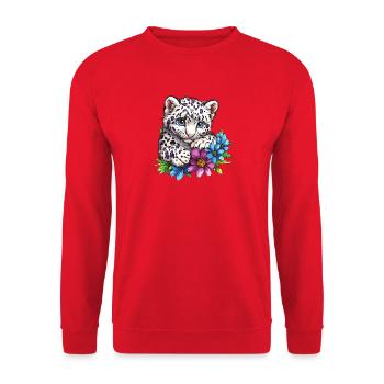 Leopardenkätzchen mit Blumen - Unisex Pullover - Rot - Vorne - Alina (178cm) & Michal (187cm)
