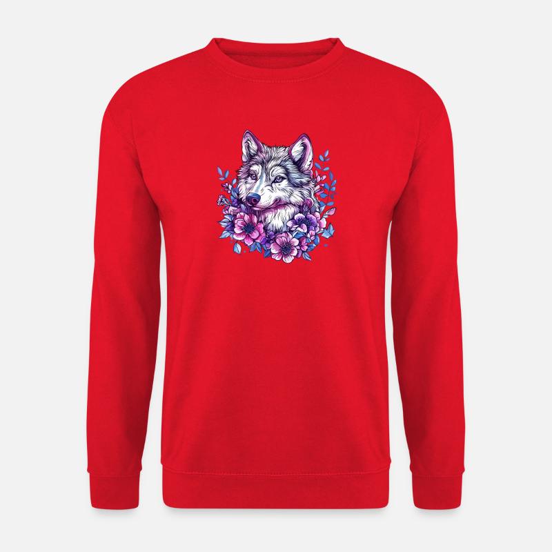 Blütenwolf: Farbexplosion im Blütenkranz - Unisex Pullover - Rot