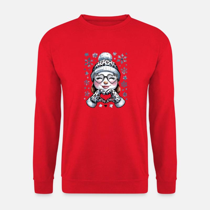  Winter Schneemann Mädchen mit Leopardenmuster - Unisex Pullover - Rot