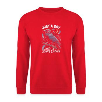 Just a boy who loves crows - Unisex Pullover - Rot - Vorne - Alina (178cm) & Michal (187cm)